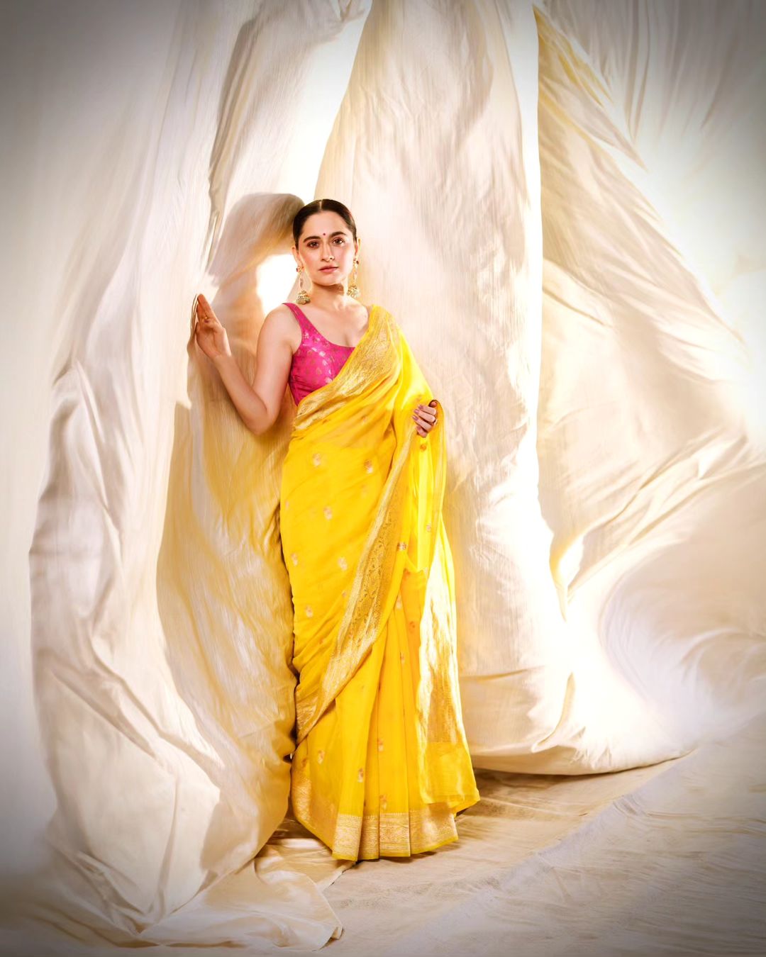 Bollywood Actress Sanjeeda Sheikh Stills in Yellow Saree